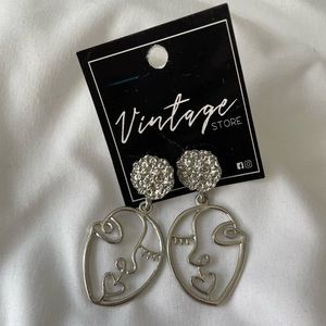 NEW Vintage Store silver human face earrings